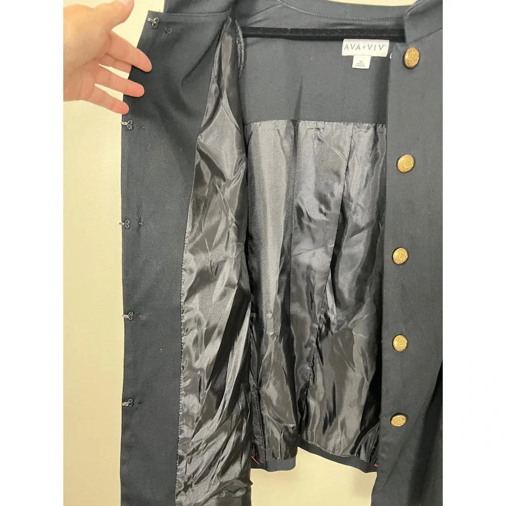 Ava & Viv Womens 4X Military Jacket Black Gold Button Braid Trim Ebony F16828152